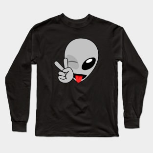 Alien Wink Peace Tongue Emoji Long Sleeve T-Shirt